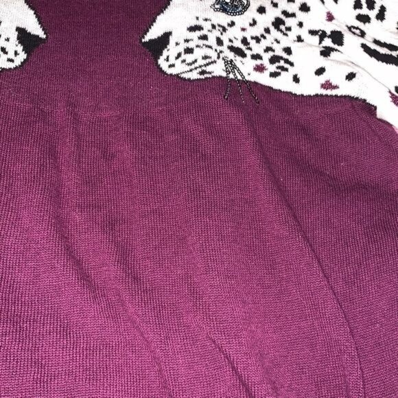 Leopard Print Color Block Knit Sweater Xl Burgundy Purple White Animal Print - Picture 5 of 8